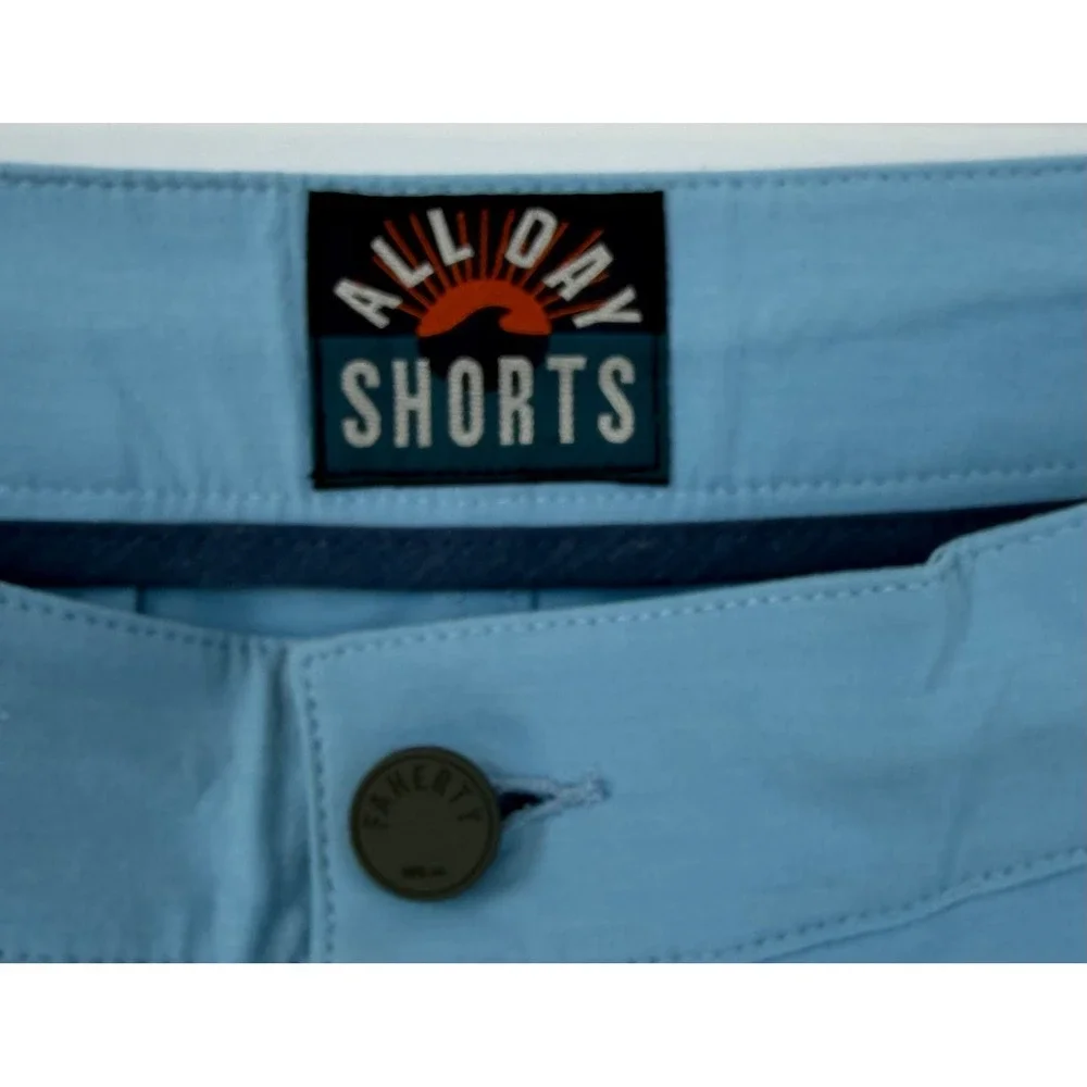 Faherty Mens Resort Style All Day Harbor Shorts Light‎ Blue Recycled Stretch New